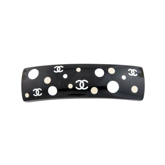 Chanel Black white Polka Dot Interlocking CC Hair Clip main image 14